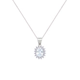 Asfour Crystal Box Chain Necklace With Halo Zircon Oval Pendant In 925 Sterling Silver-NM0035